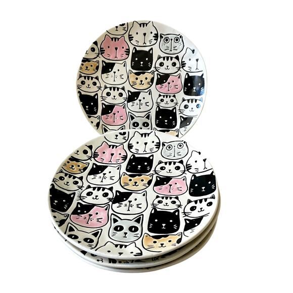Spectrum Designz KITTY CAT FRIENDS 8in Salad Plate Set of 4 New - Picture 1 of 13